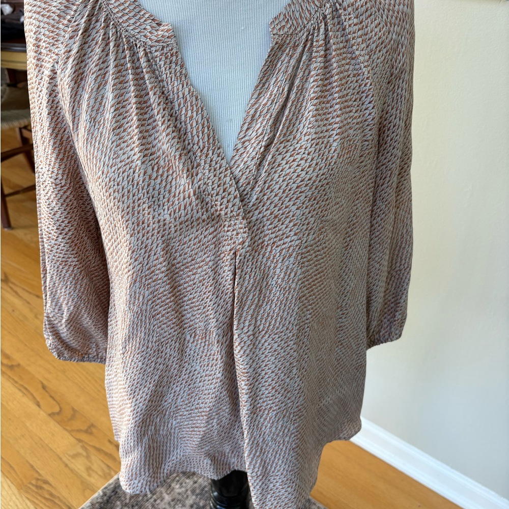 Joie | Orange and Cream Patterned silk blouse, Sz M